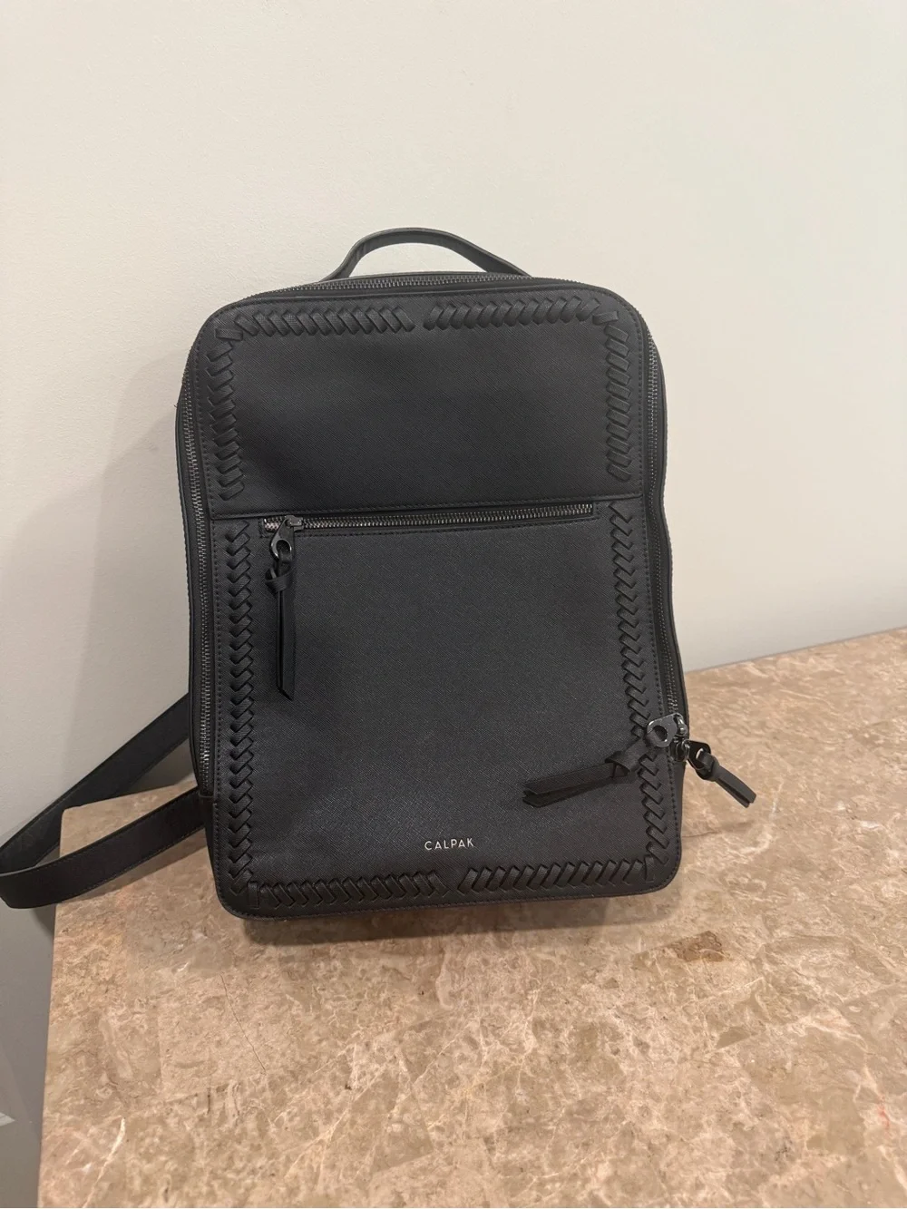 CALPAK Men's Black Leather Travel Backpack